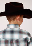 Roper Boys Long Sleeve Button Olive Stretch Plaid Western Shirt - Roper