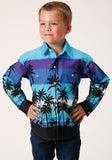 Roper Boys Long Sleeve Snap Beach Roundup Border Western Shirt - Roper