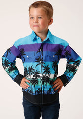 Roper Boys Long Sleeve Snap Beach Roundup Border Western Shirt - Roper