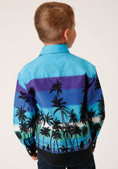 Roper Boys Long Sleeve Snap Beach Roundup Border Western Shirt - Roper