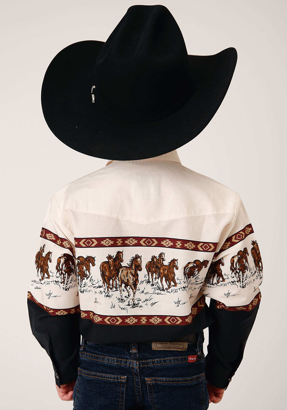 Roper Boys Long Sleeve Snap Running Horse Border Print Western Shirt - Roper - Flyclothing LLC