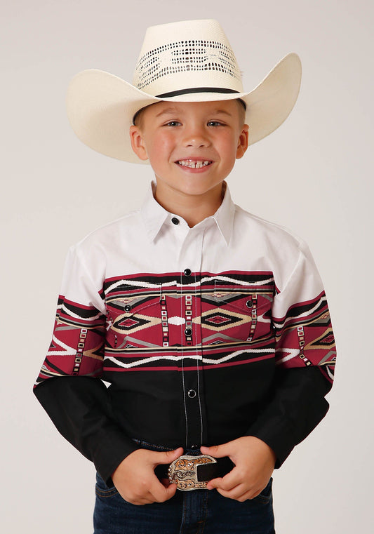 Roper Boys Long Sleeve Snap Tribal Border Western Shirt - Roper