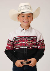 Roper Boys Long Sleeve Snap Tribal Border Western Shirt - Roper
