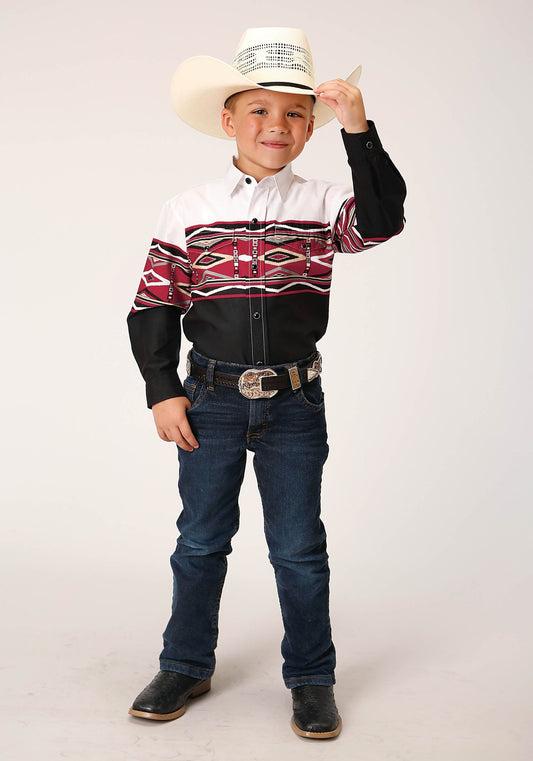Roper Boys Long Sleeve Snap Tribal Border Western Shirt - Roper