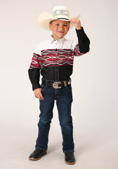 Roper Boys Long Sleeve Snap Tribal Border Western Shirt - Roper