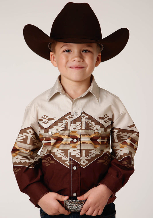 Roper Boys Long Sleeve Snap Arizona Aztec Border Western Shirt - Roper