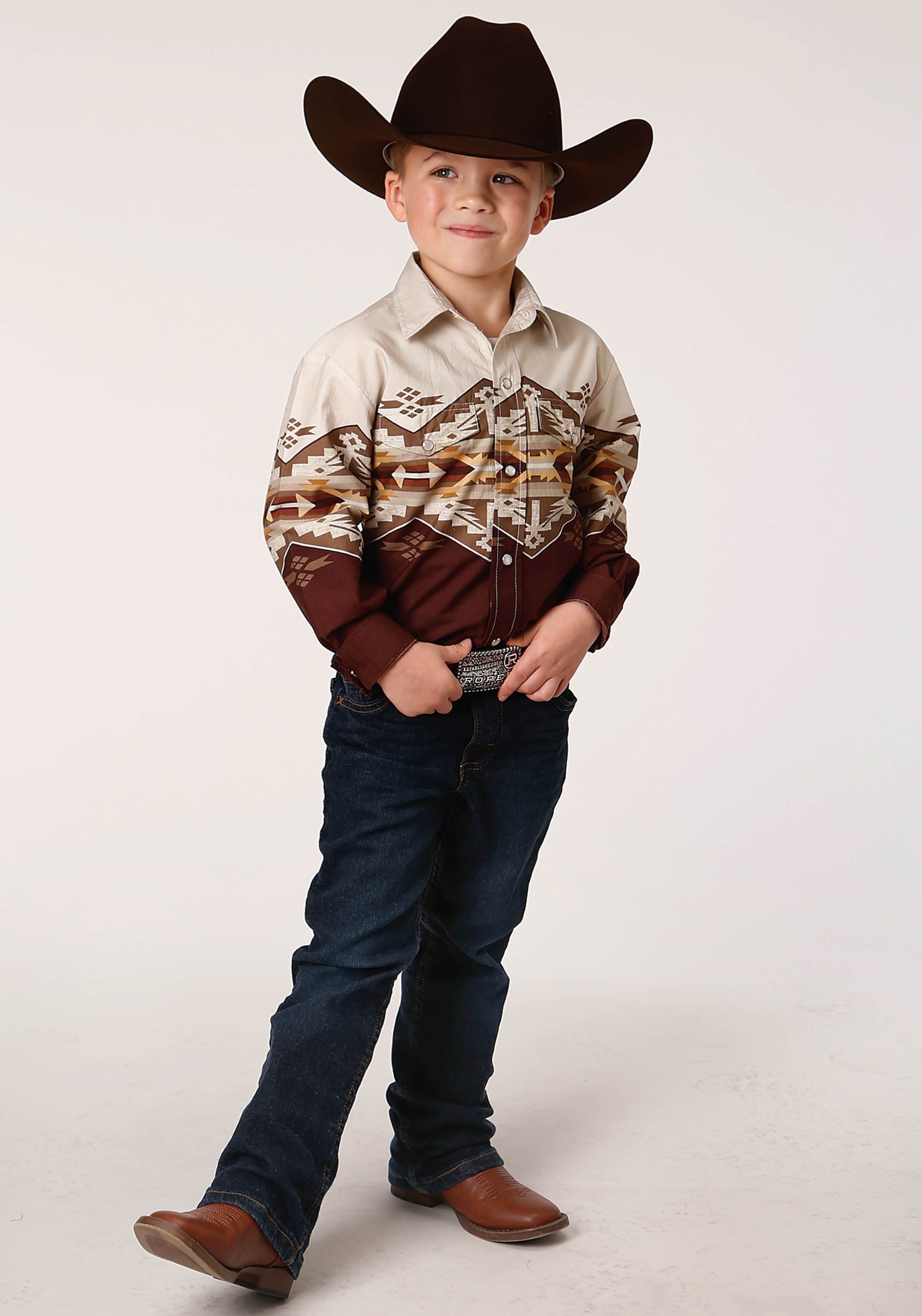 Roper Boys Long Sleeve Snap Arizona Aztec Border Western Shirt - Roper