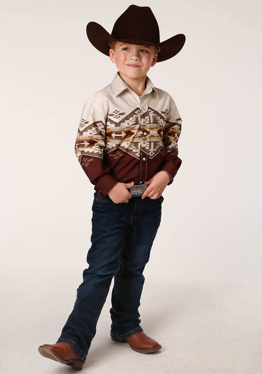 Roper Boys Long Sleeve Snap Arizona Aztec Border Western Shirt - Roper - Flyclothing LLC