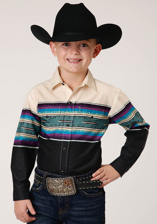 Roper Boys Long Sleeve Snap Greenline Serape Border Western Shirt - Roper