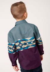 Roper Boys Long Sleeve Snap Tile Aztec Border Print Western Shirt - Roper