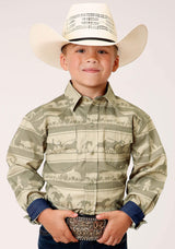 Roper Boys Long Sleeve Snap Cowboy Rugby Horizontal Print Western Shirt - Roper - Flyclothing LLC