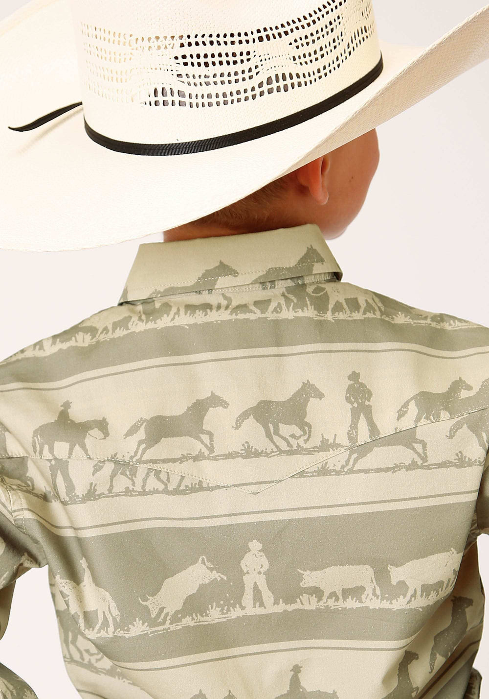 Roper Boys Long Sleeve Snap Cowboy Rugby Horizontal Print Western Shirt - Roper - Flyclothing LLC