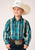 Roper Boys Long Sleeve Snap Aztec Stripe Western Shirt - Roper
