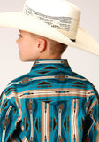 Roper Boys Long Sleeve Snap Aztec Stripe Western Shirt - Roper