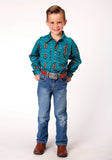 Roper Boys Long Sleeve Snap Teal Aztec Stripe Western Shirt - Roper