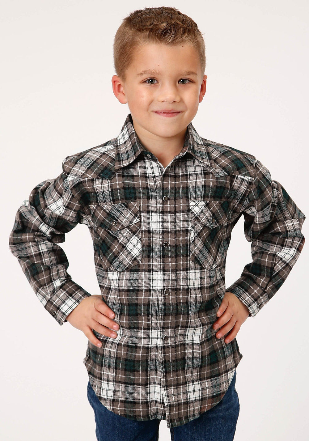 Roper Boys Long Sleeve Snap Unlined Flannel Shirt Western Shirt - Roper