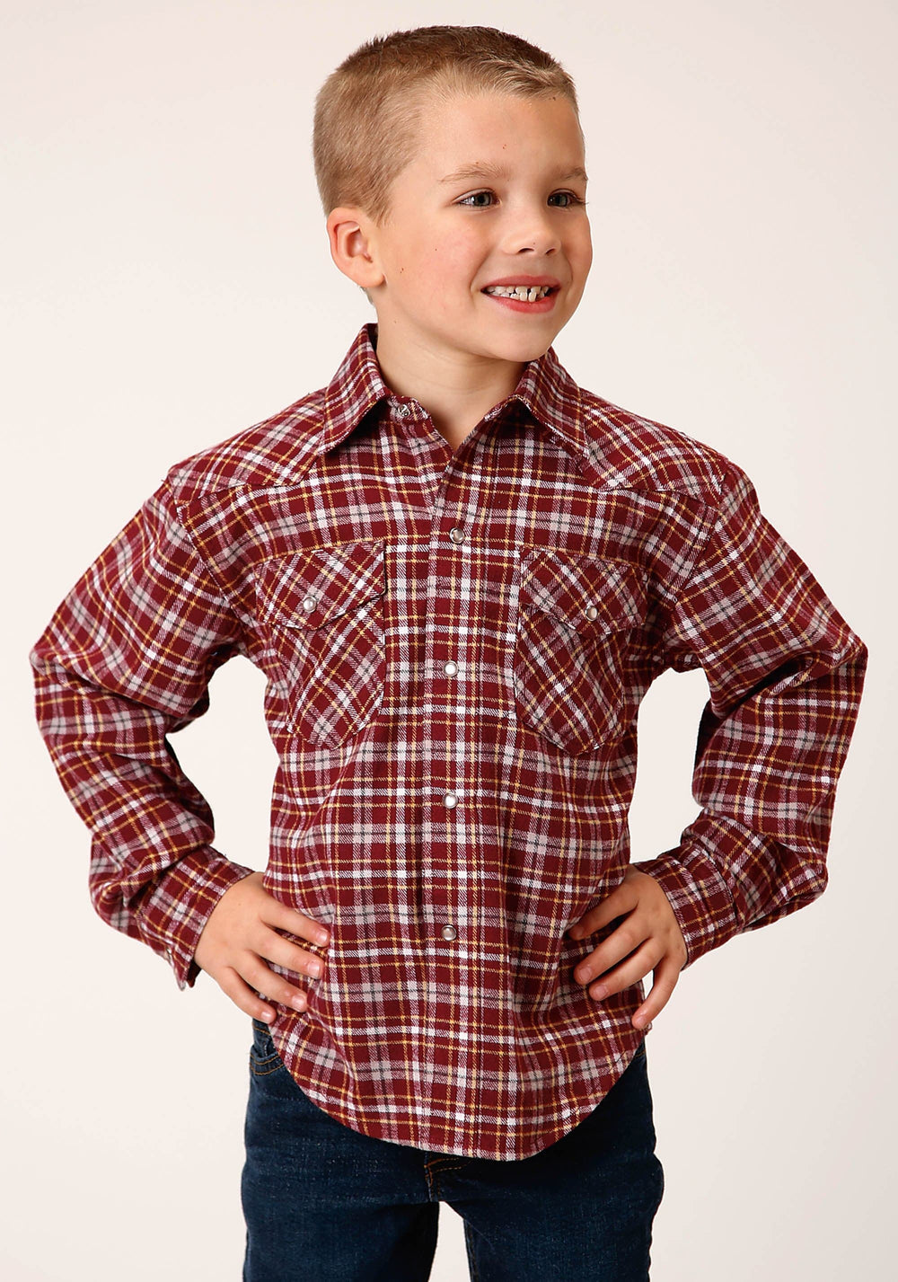 Roper Boys Long Sleeve Snap Unlined Flannel Shirts Western Shirt - Roper