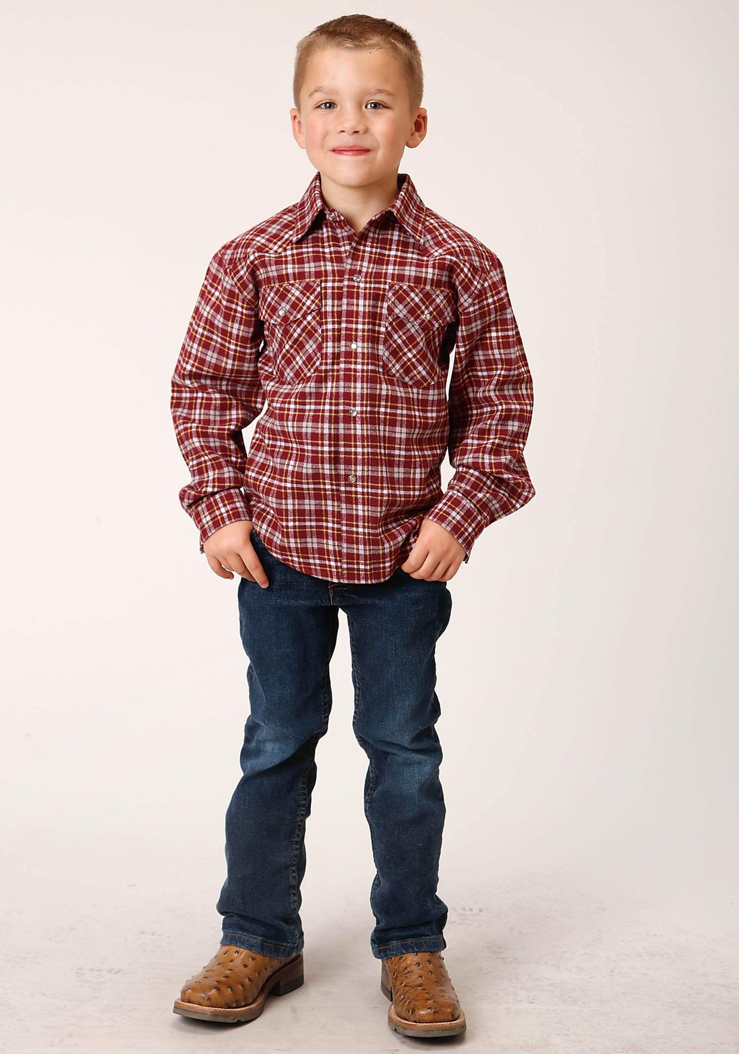 Roper Boys Long Sleeve Snap Unlined Flannel Shirts Western Shirt - Roper - Flyclothing LLC