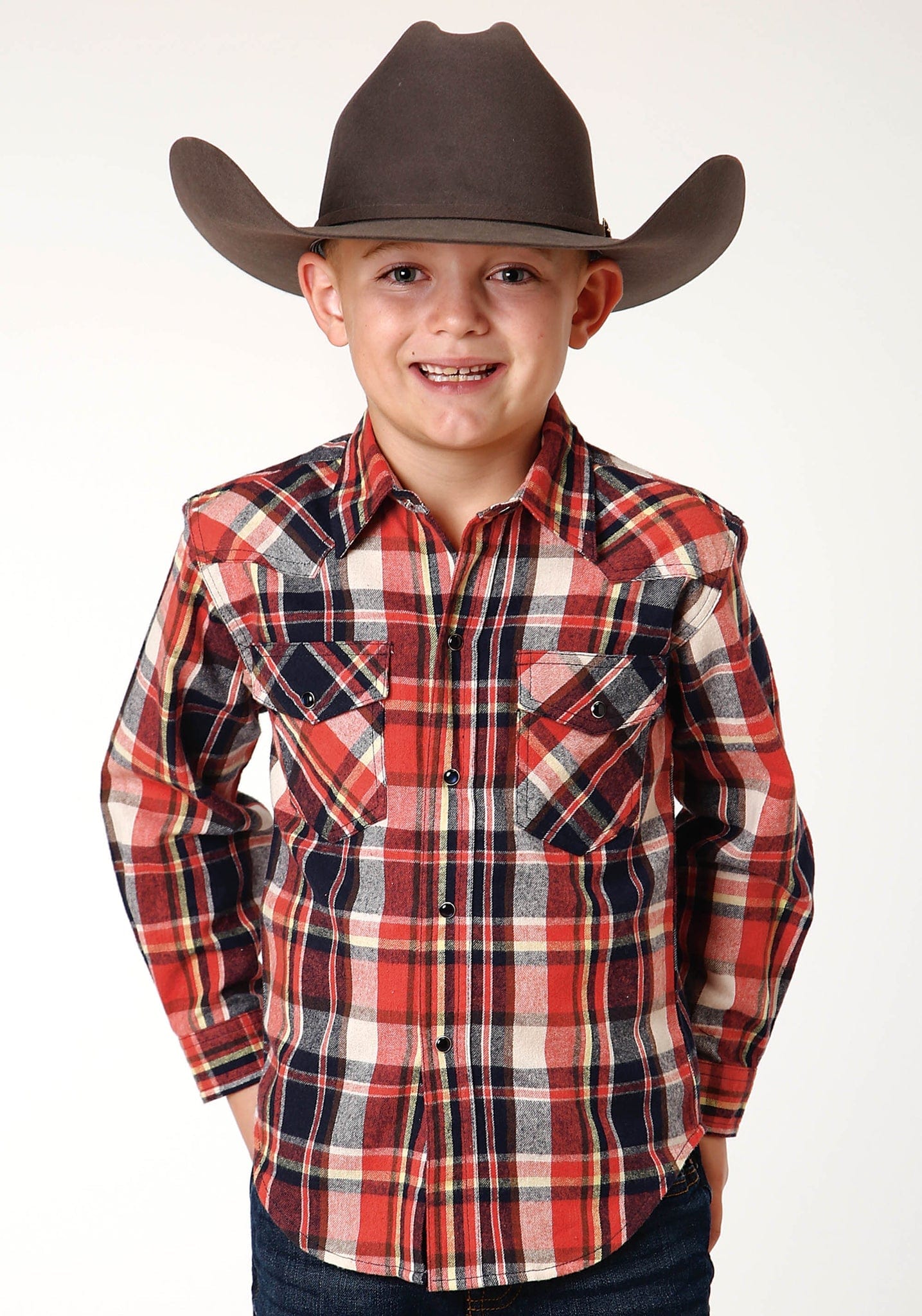 Roper Boys Long Sleeve Snap Unlined Flannel Shirt Western Shirt - Roper