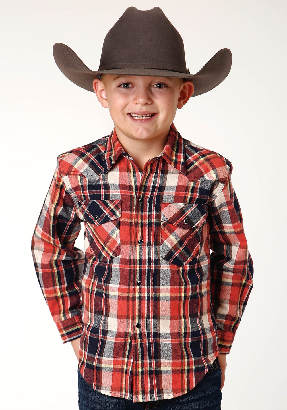 Roper Boys Long Sleeve Snap Unlined Flannel Shirt Western Shirt - Roper