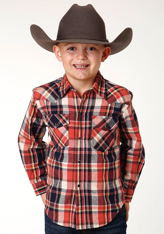Roper Boys Long Sleeve Snap Unlined Flannel Shirt Western Shirt - Roper
