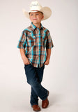 Roper Boys Short Sleeve Snap Desert Dobby Plaid Western Shirt - Roper