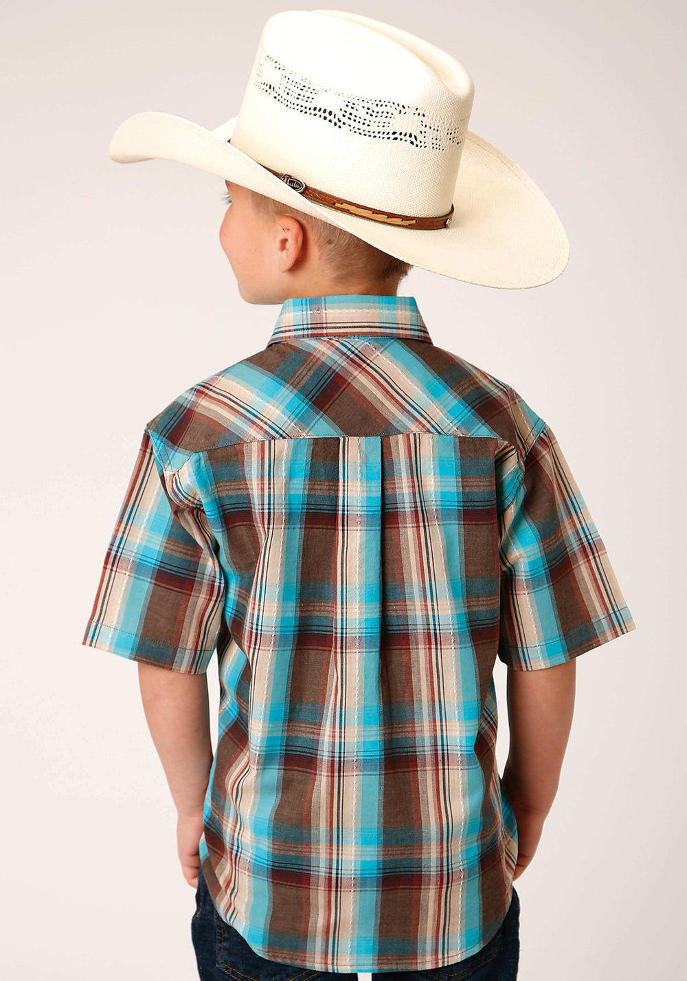 Roper Boys Short Sleeve Snap Desert Dobby Plaid Western Shirt - Roper - Flyclothing LLC