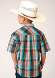 Roper Boys Short Sleeve Snap Desert Dobby Plaid Western Shirt - Roper