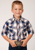 Roper Boys Short Sleeve Snap Indigo Dobby Western Shirt - Roper