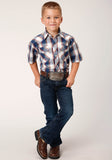 Roper Boys Short Sleeve Snap Indigo Dobby Western Shirt - Roper