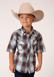 Roper Boys Short Sleeve Snap Dobby Check Western Shirt - Roper