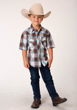 Roper Boys Short Sleeve Snap Dobby Check Western Shirt - Roper