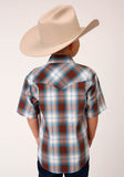 Roper Boys Short Sleeve Snap Dobby Check Western Shirt - Roper