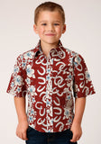 Roper Boys Short Sleeve Snap Hawaiian Horseshoes Print Western Shirt - Roper
