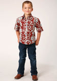 Roper Boys Short Sleeve Snap Hawaiian Horseshoes Print Western Shirt - Roper
