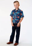ROPER BOYS BLUE GROUND MULTICOLORED TROPICAL PRINT SHORT SLEEVE SNAP WESTERN WESTERN - Roper