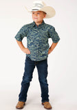 Roper Boys Short Sleeve Snap Lucky Tropical Print Western Shirt - Roper