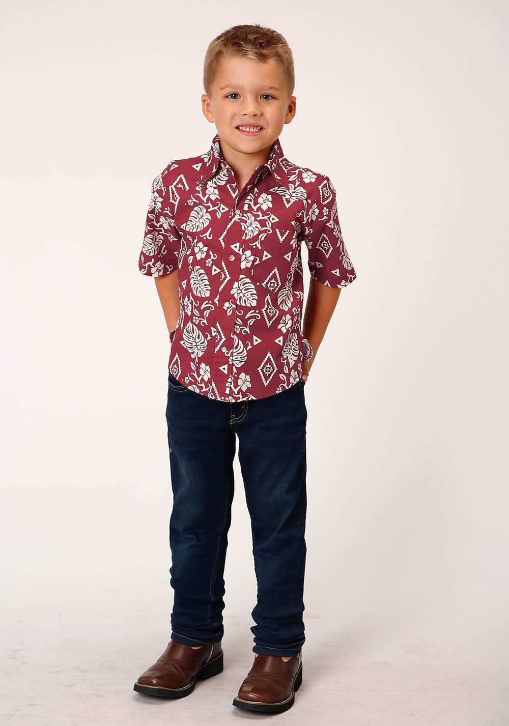 Roper Boys Short Sleeve Snap Red Tropics Western Shirt - Roper - Flyclothing LLC