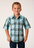 Roper Boys Short Sleeve Snap Meadow Plaid Western Shirt - Roper