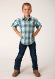 Roper Boys Short Sleeve Snap Meadow Plaid Western Shirt - Roper