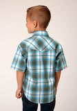 Roper Boys Short Sleeve Snap Meadow Plaid Western Shirt - Roper