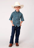 Roper Boys Short Sleeve Button Purple Sage Paisley Western Shirt - Roper