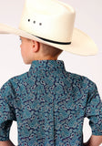 Roper Boys Short Sleeve Button Purple Sage Paisley Western Shirt - Roper