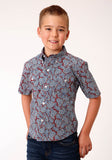 Roper Boys Short Sleeve Button Liberty Paisley Western Shirt - Roper