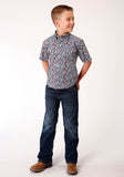 Roper Boys Short Sleeve Button Liberty Paisley Western Shirt - Roper