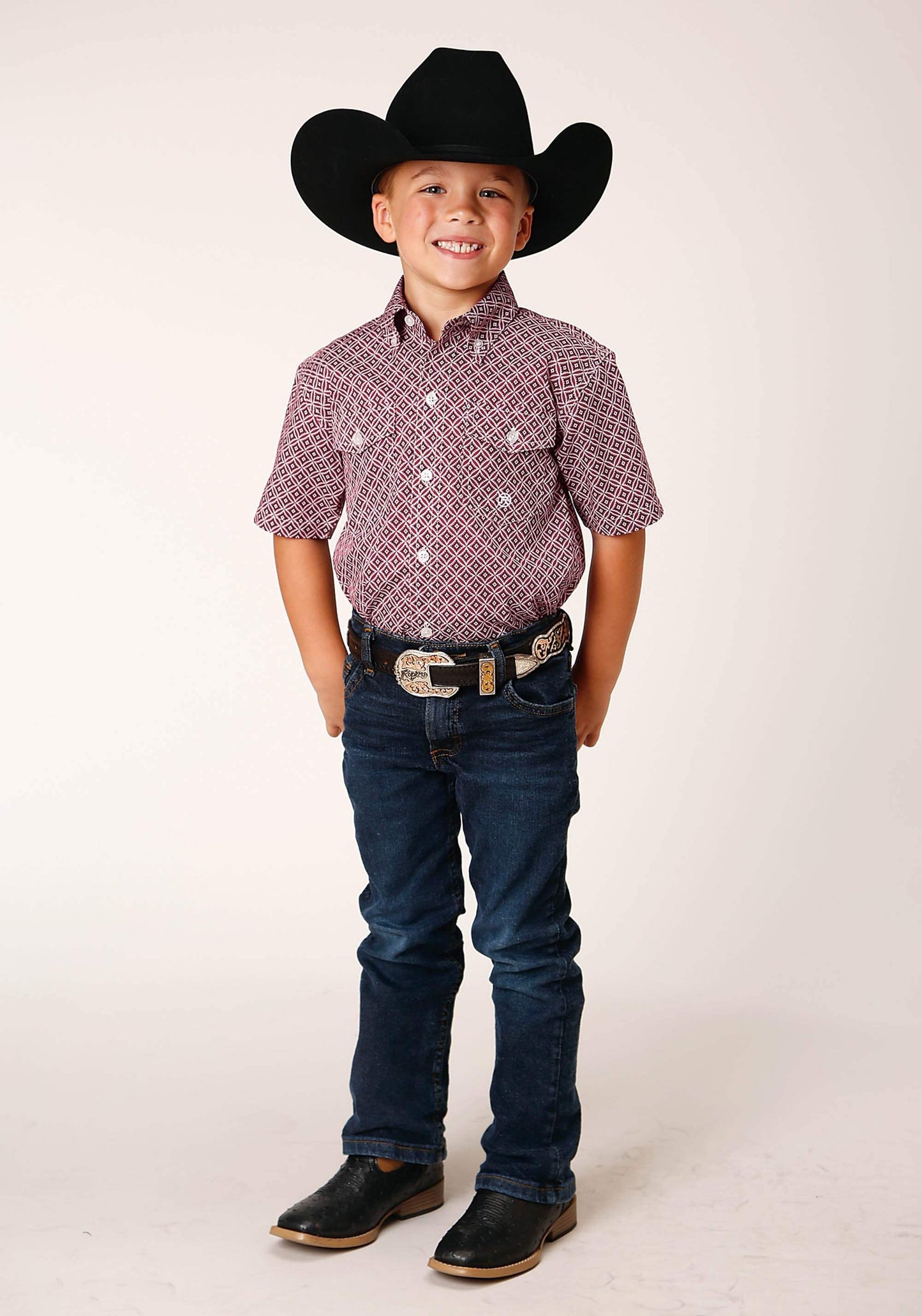 Roper Boys Short Sleeve Button Red Diamond Foulard Western Shirt - Roper - Flyclothing LLC