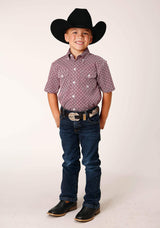 Roper Boys Short Sleeve Button Red Diamond Foulard Western Shirt - Roper - Flyclothing LLC