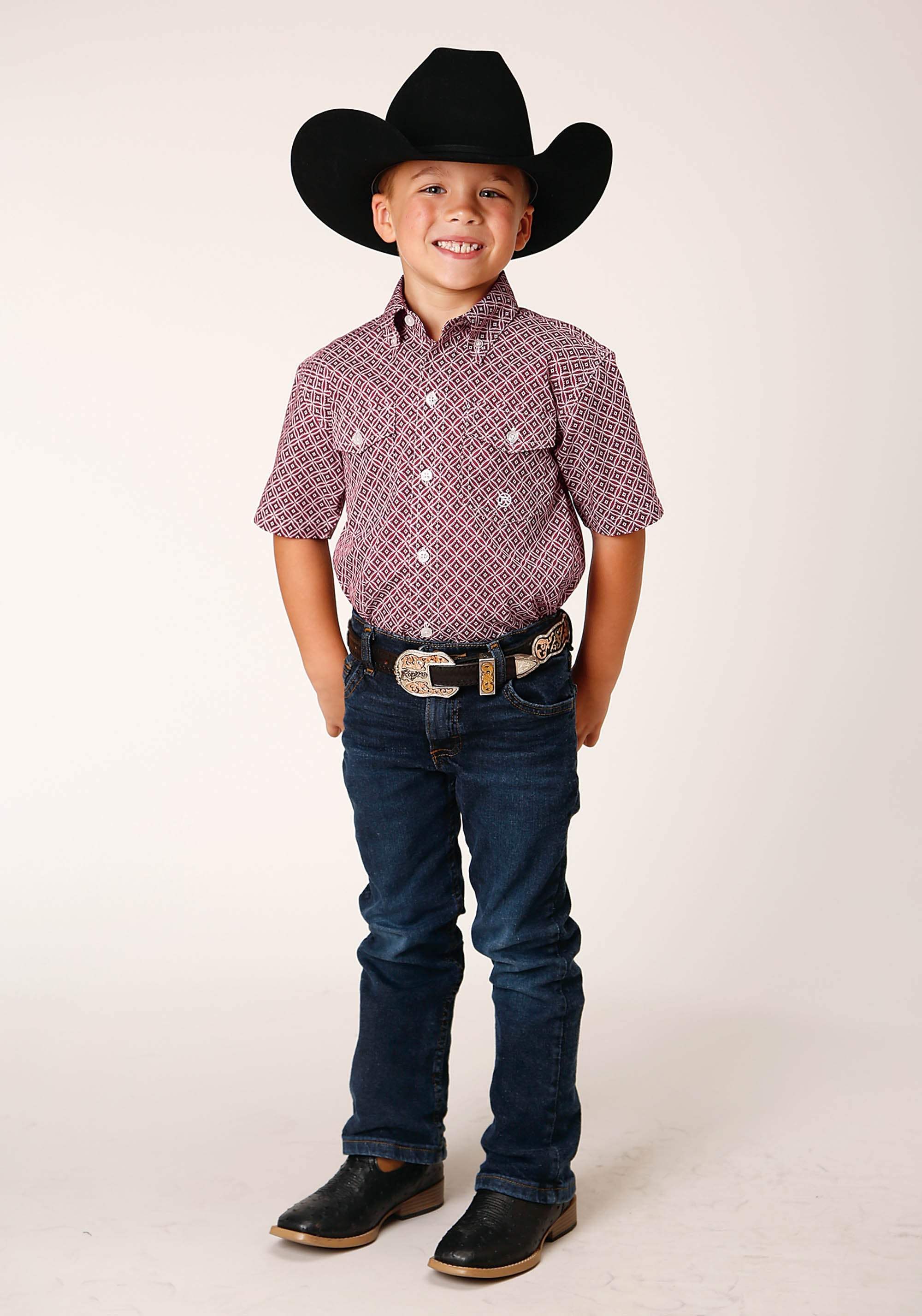Roper Boys Short Sleeve Button Red Diamond Foulard Western Shirt - Roper - Flyclothing LLC