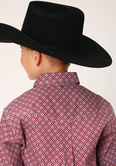 Roper Boys Short Sleeve Button Red Diamond Foulard Western Shirt