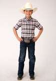 Roper Boys Short Sleeve Button Classic Ombre Stretch Plaid Western Shirt - Roper